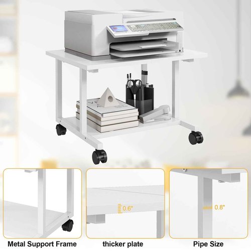 Livofloral Under Desk Printer Stand, 20.5 x 15.7 Inches Printer Table for Home Office, Printer Cart with Wheels and Storage Shelf, Rolling Industrial Printers Cart, White