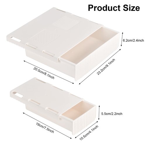 YOOUSOO 2 Pack Under Desk Drawer Storage, Under Desk Organizer, Hidden Self-Adhesive Desks Drawers Slide-out, Stick on Desks Drawer White, Under Mount Drawers for Office/Classroom/Home