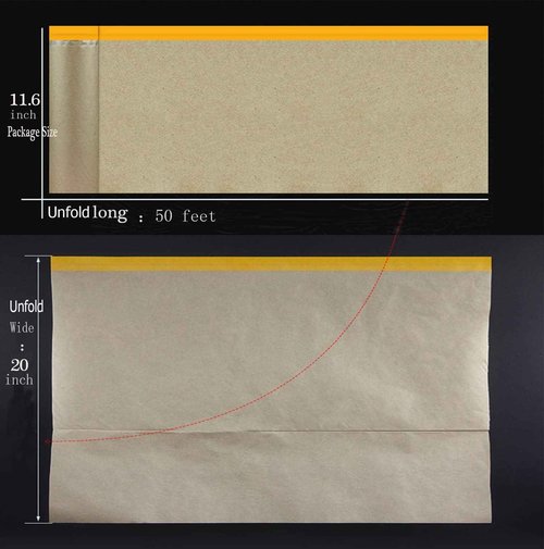 Masking Paper, Paint Masking Paper with Adhesive,20 Inch x 50 Feet Painters Paper Roll, Tape and Drape Painters Paper, for Auto Body Masking, Wall Covering and Paint Masking (6, 20 inch x 50feet)