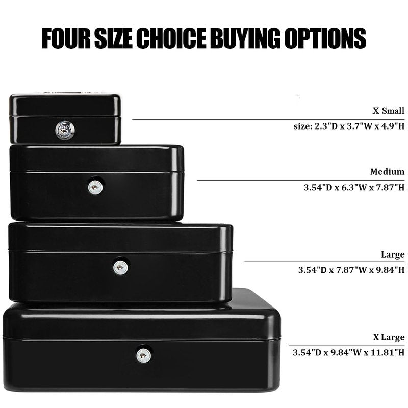 Jssmst X-Small Cash Box with Lock - Money Saving Box for Cash Coins, Small Lock Box for Medication Personal Items, 4.92'' x 3.94'' x 2.28'', Black