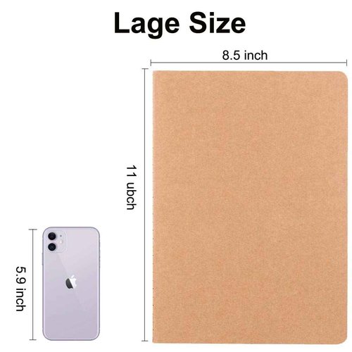 XYark Large Blank Notebook Journals Bulk with Thick Plain Paper, 60 Pages, 8.5x11 inch, Sketchbook Composition Diary Subject Notebooks Planner for Students Office, Kraft Journal Set, 12 Pack