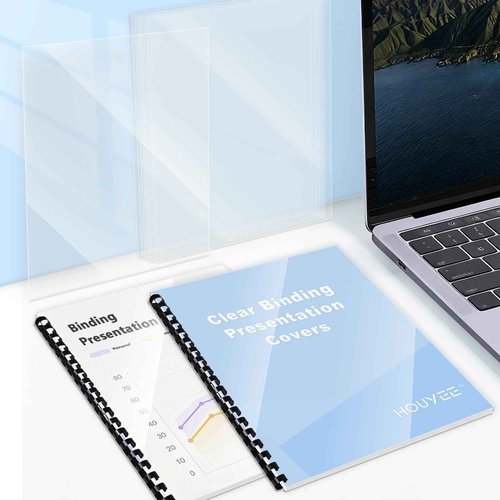 HOUYEE 200 Pack 10 Mil PVC Binding Presentation Covers, Clear Report Cover Sheets for Binding, Square Corner, 8.5 x11 Inches, Letter Size