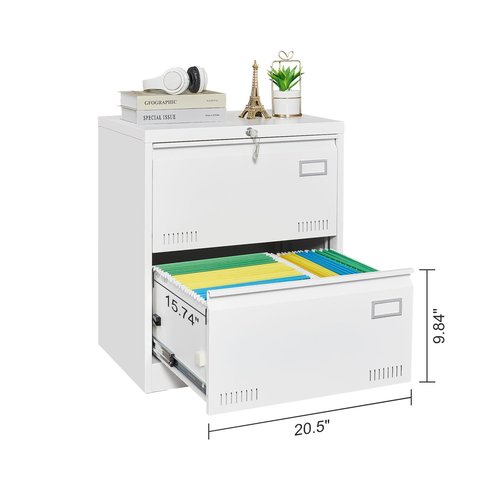 Ball & Cast 2 Drawer Lateral File Cabinet with Lock and Card Holder, Multifunctional Metal Filing Cabinets w/Heavy 3 Section Slide Rail & Breathable Holes,for Legal/Letter/A4,White