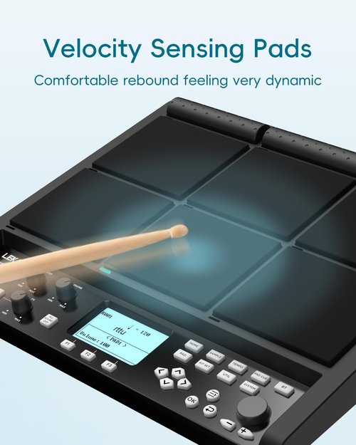 LEKATO Electric Drum Pad with 9 Velocity-Sensitive Percussion Sample Pad, 1,000+ Sounds, 32GB Internal Memory, Bluetooth, Drum Set Pad Multipad with MIDI, 24 FX, 4 Trigger Inputs