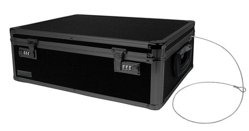 Vaultz Storage Lock Box - 6.5 x 19.25 x 13.5 Inch Lockable Dorm Storage Trunk with Combination Lock - Briefcase, Medicine Box, Lock Boxes for Personal Items, Cash, Laptop - Black on Black