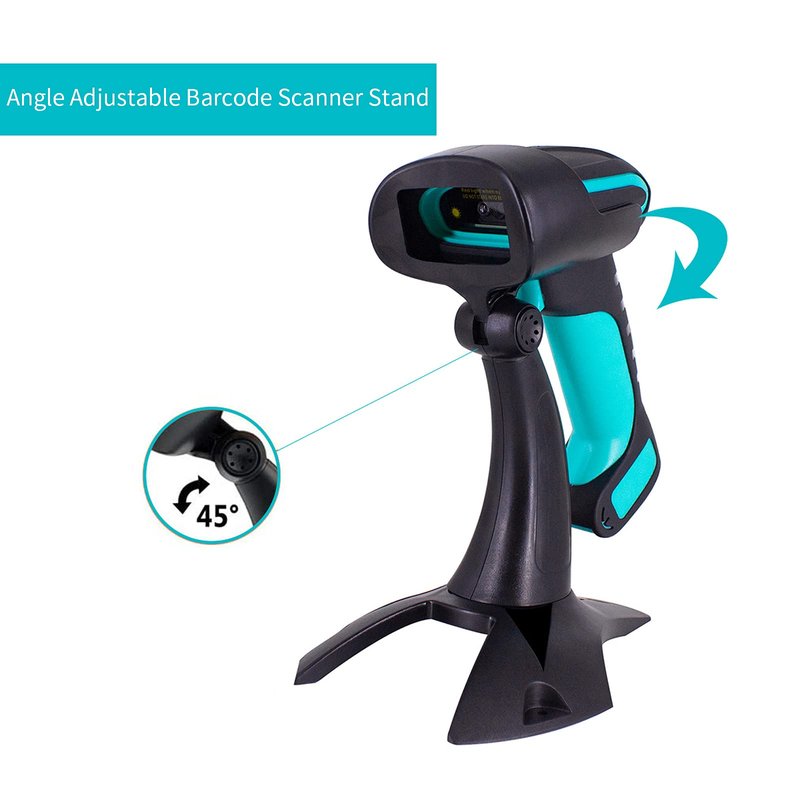 Alacrity 2D 1D QR Industrial Barcode Scanner with Stand, 2.4GHz Wireless Bluetooth 2 in 1, Hands Free Barcode Reader Shock Dust Proof, Blue