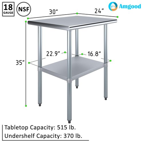 AmGood 24 in. x 30 in. Stainless Steel Work Table | NSF Kitchen Prep Table
