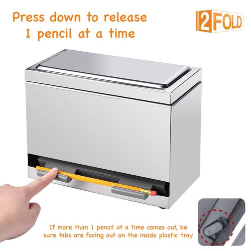 2Fold Pencil Dispenser for Classroom - Stainless Steel Bulk Pencil Holder for Desk - Includes Removable Label Stickers - Teacher Must Haves for Organization - Holds up to 200 Pencils (Green)