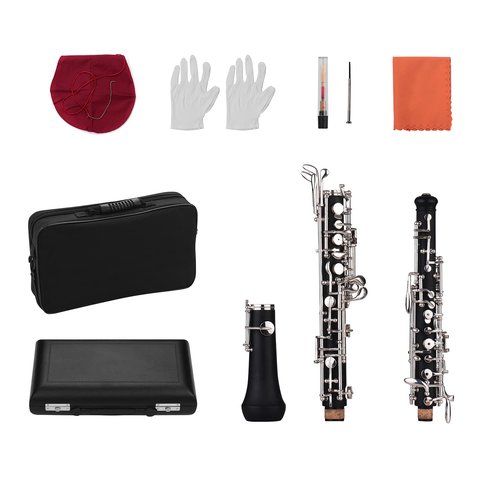 Professional Oboe C Key Semi-Automatic Style Silver-Plated Keys Woodwind Instrument with Oboe Reed Case Carry Bag Cleaning Cloth Mini