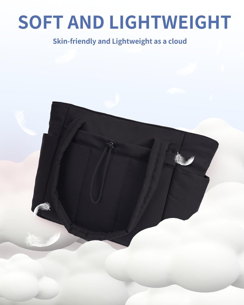 Wandering Nature Puffer Tote Bag with Cup Holder & Laptop Compartment & Trolley Sleeve for Travel, Work, Nurse, Women