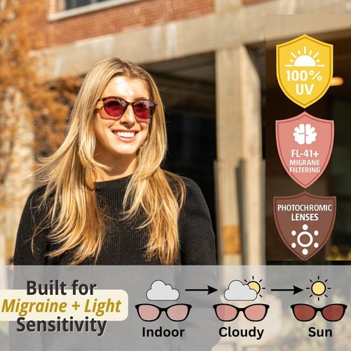 Family Tree Remedies FL-41 Migraine Glasses - Light Sensitivity Relief | Transitional Tortoise Frame