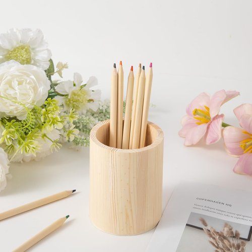 Xhqsulsclac Pen Cup Holder 6 pcs Pine Pen Holder 3.1X3.1X3.9in Pencil Holder Multipurpose Pencil Cup Wooden DIY Pen Holder Desktop Organizer for Office Home (6)