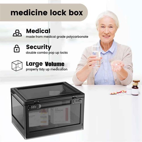 Large Lock Box,Lockable Storage Box with Combination Code 15.3x11x8.6in Stackable Medicine Lock Box for Safe Medication,Storage Box with Lock for Phone/Snacks/Personal Items/Fridge/Office