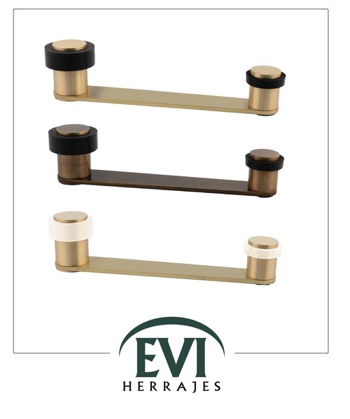 Door Stop with Swivel Retainer| for Door up to 100 mm Thickness | Brass | Includes Screw + Stud | Ref I-253 | EVI Hardware (Matte Brass - Black Rubber)