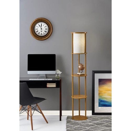 Adesso 3117-12 Stewart Round Shelf Floor Lamp, Natural Wood Finish