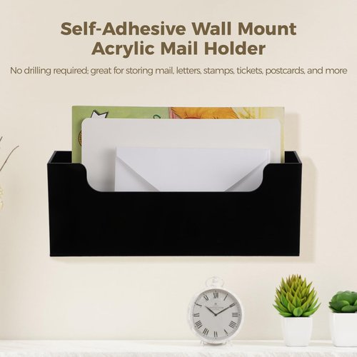 Clear Acrylic Mail Holder Box for Desk or Wall Mount, Mail Organizer Countertop, Modern Wall Mounted or Tabletop Mailbox, Letter Storage Organizer Box (Black)
