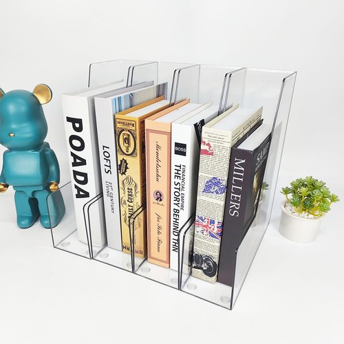 RHONZHAO Vertical File Holder, 4 pack Clear Plastic Document Organizer and Clear Magazine Organizer, Multi-purpose Document Organizer for Home Office
