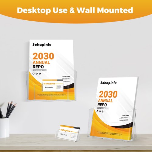 Acrylic Brochure Holder 8.5 x 11 inch 2 Pack Clear Literature Flyer Holders Plastic Rack Card Display Stand Thicker Countertop Organizer for Pamphlets Magazines Booklets Menus, Desk & Wall Mount