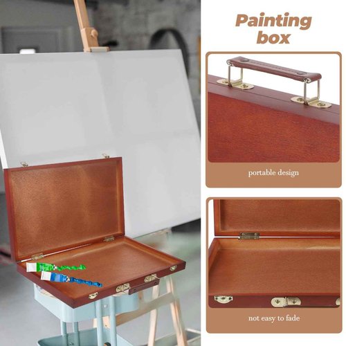 TEHAUX Art Supply Box, Portable Wooden Art Case with Locking Clasps and Handle, Handheld Artist Tool Storage Case, Wood Tool Box for Storing Paints, Stamps, Brushes, 14.5x10.4inch