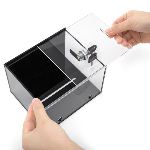 ZEAYEA Tip Jar for Money, 6 x 4 x 5 Inch Acrylic Tip Collection Box with Lock, Wall-Mounted Donation Suggestion Box, Raffle Cash Money Storage Container for Bartender Bar Restaurant Musicians Driver