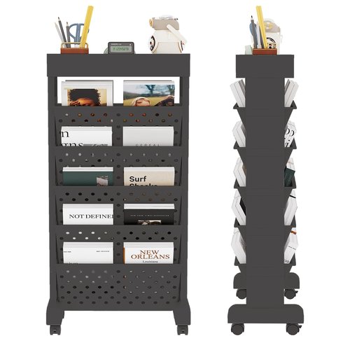 YEMUNY 6 Tier Rolling Utility Cart Multi-Functional Movable Storage Book Shelves with Lockable Casters for Study Office Classroom, Black