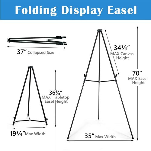 Falling in Art 70" Adjustable Aluminum Display Easel Stand, Versatile Tripod Easel for Artistic Presentations Stand, Lightweight and Sturdy for Art Shows, Exhibitions, and Studios, 2 Pack