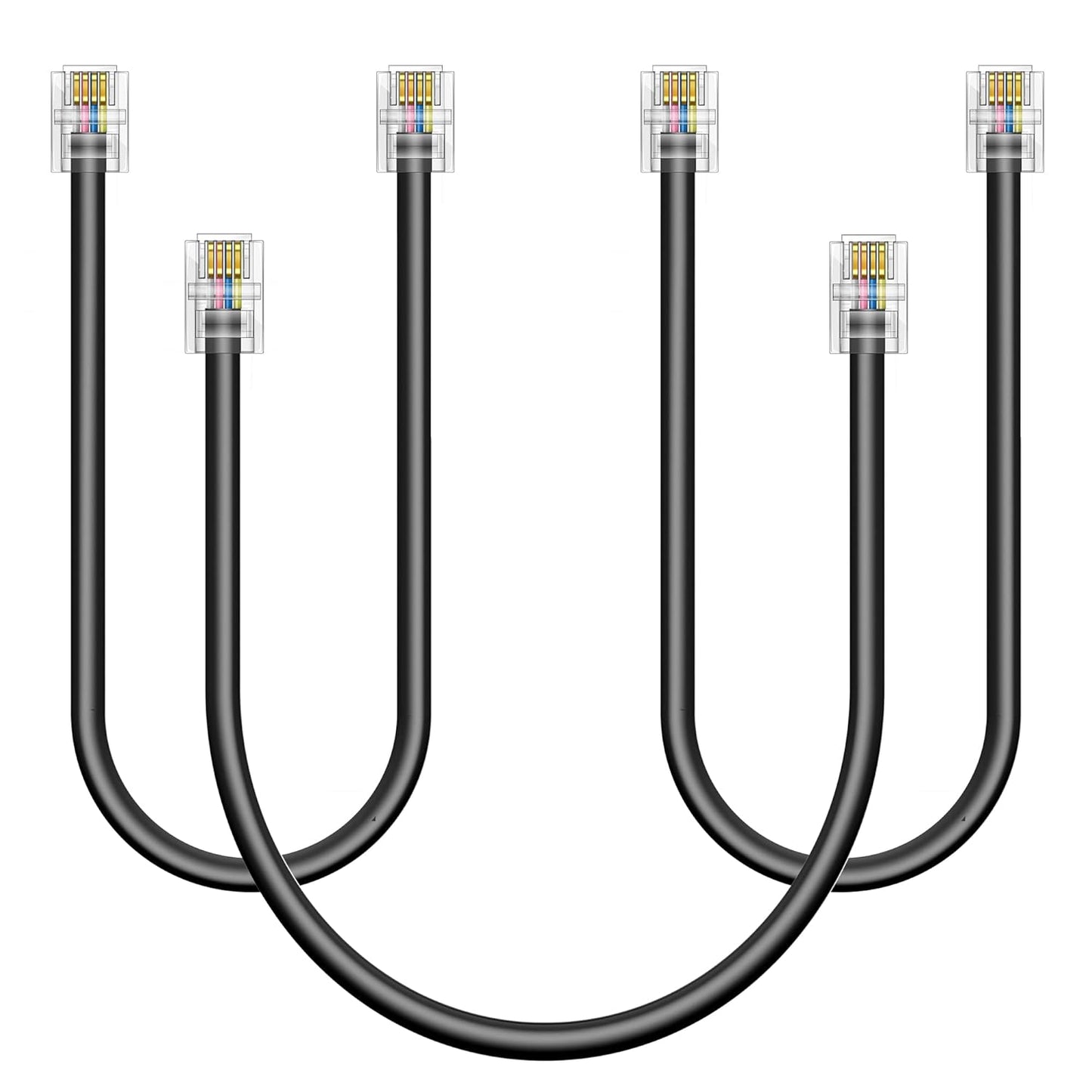 3-Pack Telephone Extension Cord - 1FT RJ11 6P4C Plugs for Landline Phones & Fax | Black