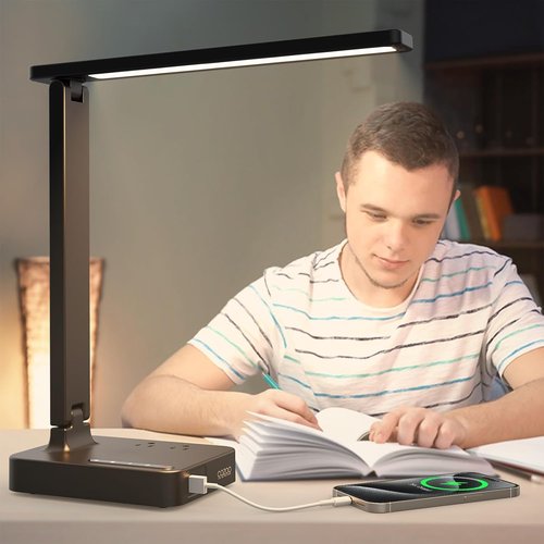 Cozoo Modern LED Desk Lamp - Touch Control, 3 Lighting Modes, 2 USB Ports & 2 AC Outlets | Eye-Caring Design