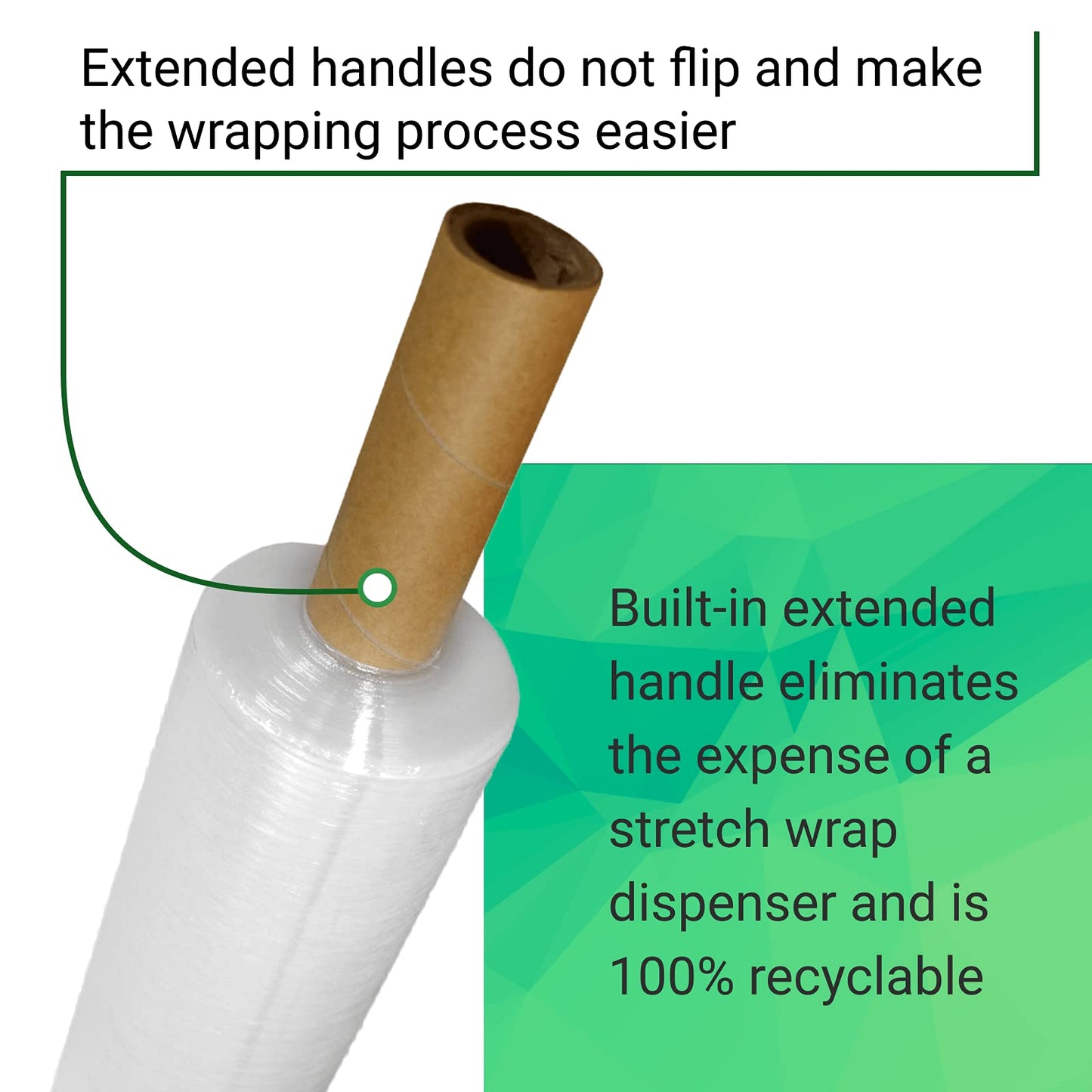 IDL Packaging 20" x 1000' Hand Stretch Wrap Roll of 80 Gauge with Extended Cardboard Handles (1 Roll) - Extra Sticky Clear Plastic Wrap Film - Pallet Wrap Stretch Film for Packing, Shipping & Moving