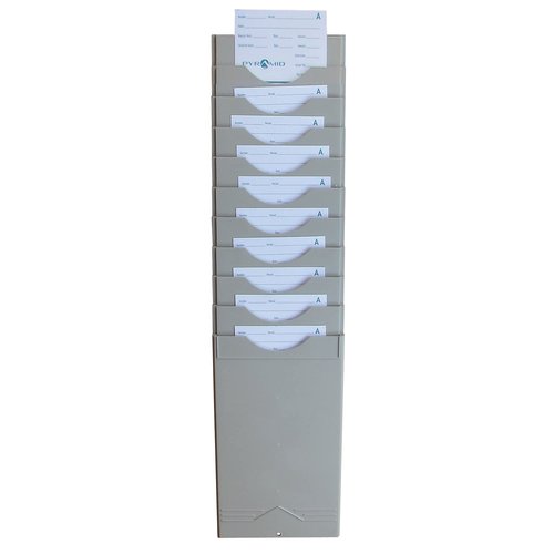 Pyramid Time Systems - Pyramid 400-10 Time Card Rack, Retractable Wall-Mounted Time Card Holder with 10 Pockets, Plastic Employee Punch Card Organizer Rack for Office, Light Gray, Single Badge Rack