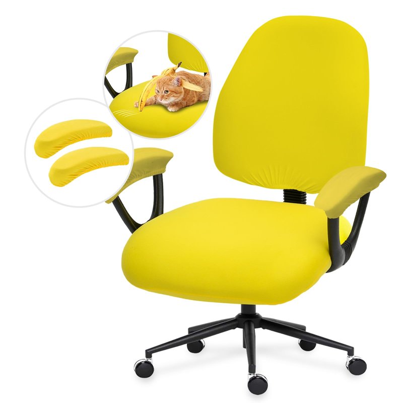 Stretchable Split Office Chair Seat Covers - Universal Stretch Computer Chair Slipcover - Washable Rotating Backrest Coverings & Cushion Protectors & Armrest Covers for Dogs, Cats, Pets, Yellow