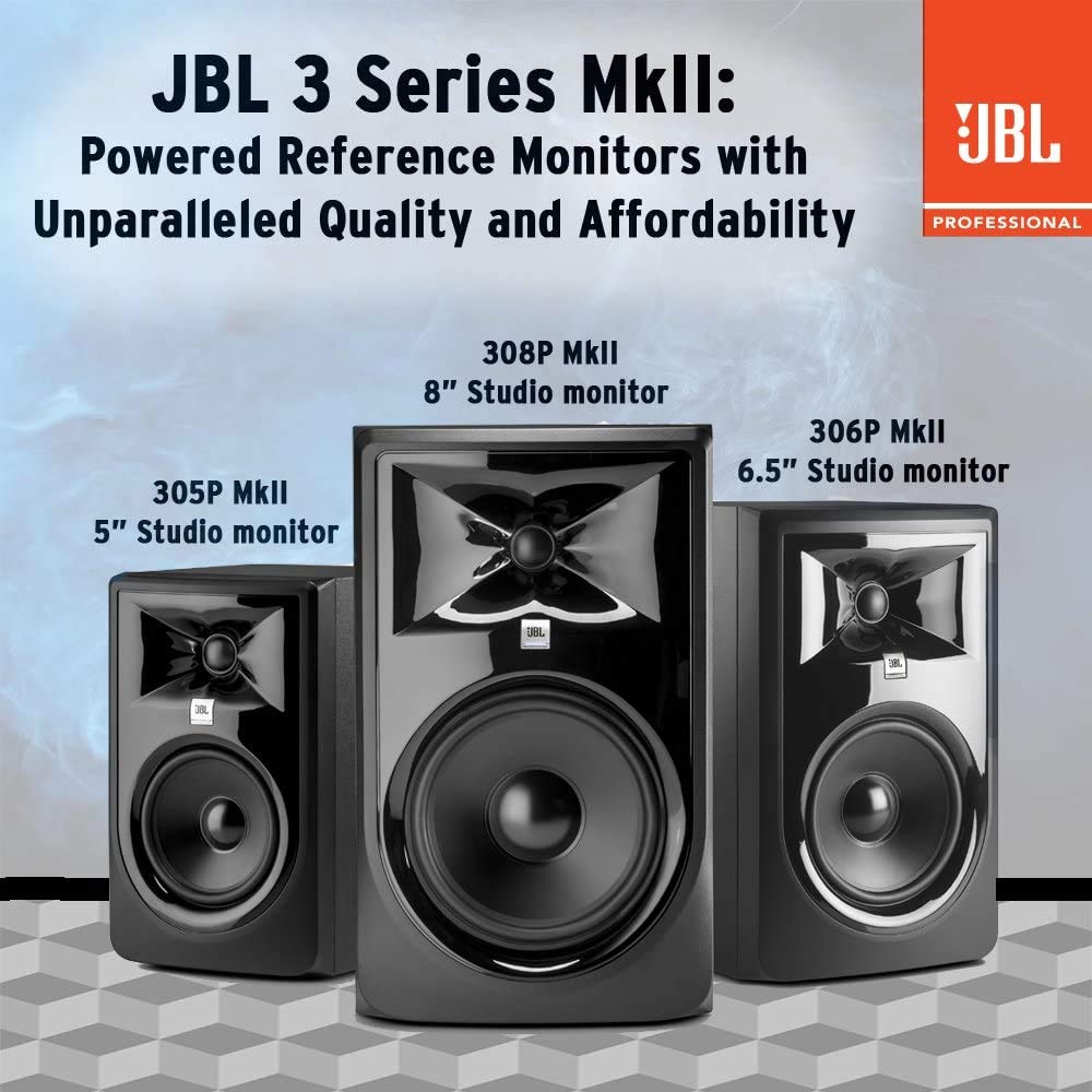 (2) JBL 305P MkII 5" 2-Way Active Powered Studio Reference Monitors Speakers