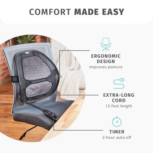 HoMedics Contouring Back Support, Ergonomic Design, 6 Electric Heat Settings with 2-Hour Shutoff, Heat Therapy for Back Pain Relief, Adjustable for Office or Home Chair