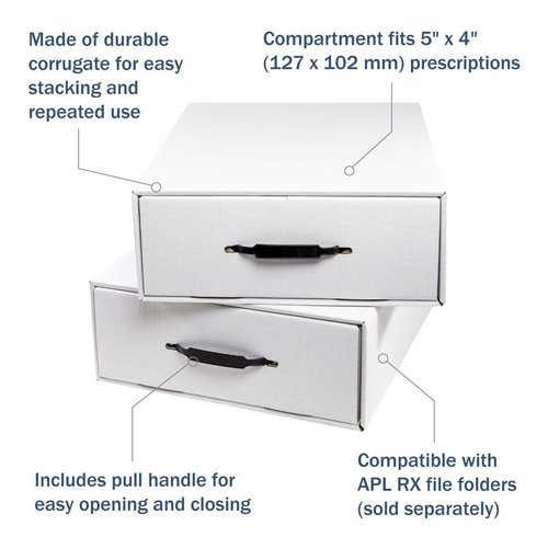 APOTHECARY PRODUCTS Single File Organizer & Drawer, Storage for Paper, Files, Prescriptions, 2 Compartments, White, 13 1/2" x 5" x 17 1/4", Made in the USA