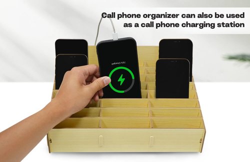 HengTianMei Classroom Cell Phone Holder, 24 Grid Cell phone Storage Box for Student Management, Wooden Calculator Organizer Caddy for School Office(24 Grid)
