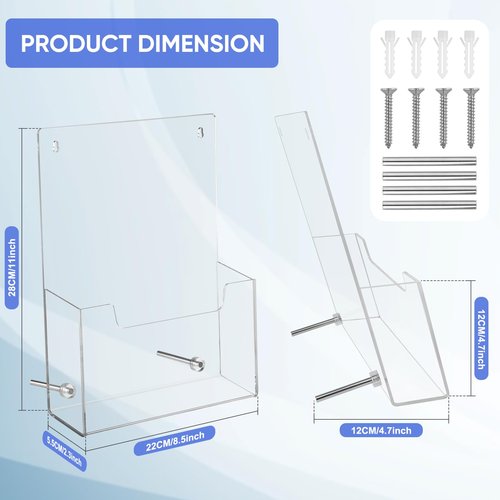 4-Pack Acrylic Brochure Holder 8.5x11 inch – Clear Trifold Literature Rack, 3 mm Thickened Wall Mount or Desktop Organizer for Office/Retail/Trade Shows
