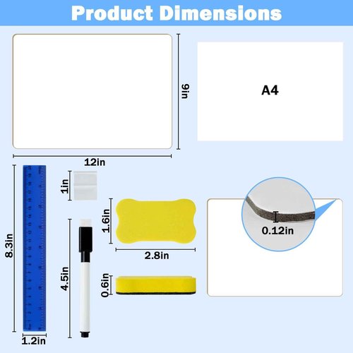 Succwoah 25 Pack Dry Erase Boards 9'' x 12'' Mini Double-Sided Whiteboards Safe Rounded Edges, Includes 25 Erasers, Markers, Rulers & 50 Clips, Perfect for Students, Teachers, School & Office Use