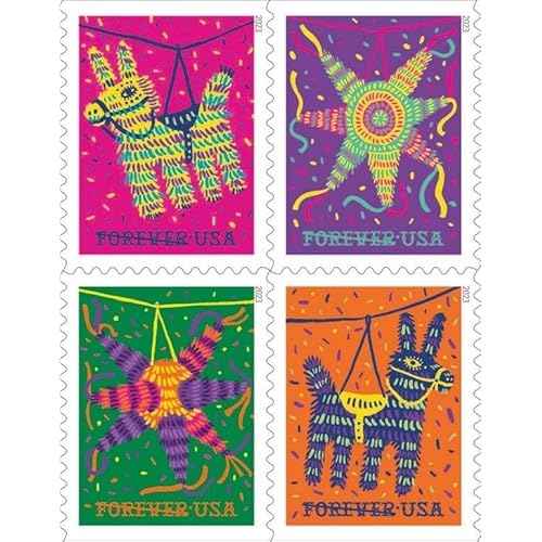 USPS Pinatas (2 Booklets of 20) Forever Postage Stamps Celebrate Hispanic Heritage Latino Festive Celebration Party 2023 Scott #5812-5815