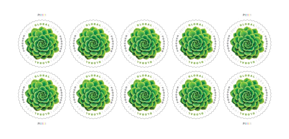 Green Succulent Sheet of 10 Global USPS First Class International Forever Postage Stamps (2)