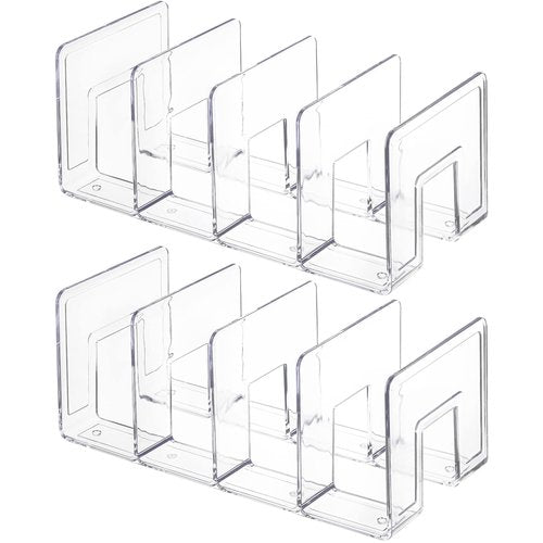 Lawei 4 Pack Acrylic File Sorter, 4-Section Clear Desktop File Folder Holder Organizer, Thick Office Storage Stand Rack for Book, Envelopes, Mail, Document, Notebook, Binder, Purse, Clutch Divider