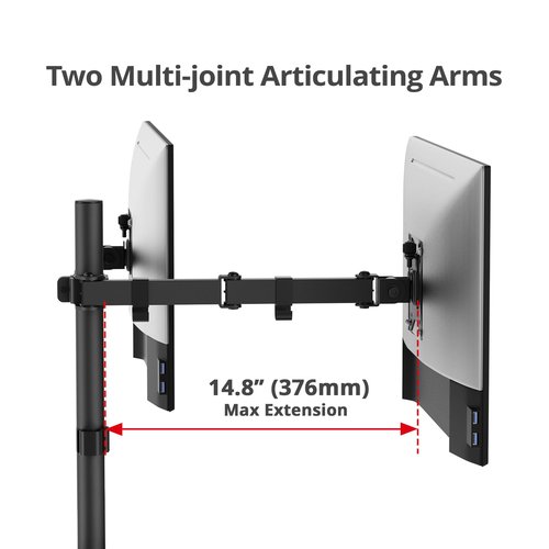SIIG Dual 32 Inch Articulating Monitor Arm-Black for 17-32" VESA Screens, Full Motion Tilt Swivel Rotation, Height Adjustable Mount with C-Clamp & Grommet Base, Ergonomic Desk Setup (CE-MT0Q11-S1)