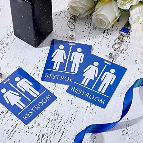 Tinlade 32 Set Bathroom Pass Restroom Hall Pass for Classroom with Keychain Holder with Lanyard PVC Unisex for Women Men, Blue