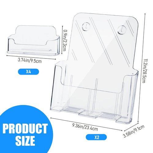 Outus 2 Sets 8.5 x 11'' Acrylic Brochure Holder with Business Card Holder Bifold Acrylic Literature Display Stand Half Page Flyer Display Magazine Pamphlet Booklet Stand for Desk Wall Mount