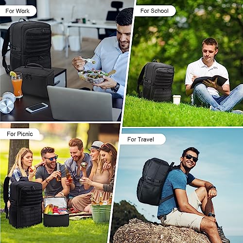 BERTASCHE Lunch Backpack, Laptop Backpack 15.6 inch Work Backpack w/Insulated Cooler Lunch box for Men Women, Tactical Casual Daypack for Commuter Picnic College,Black