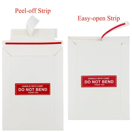 Neehows 100 Pack 5x7" Rigid Mailers Cardboard Envelopes, Photo CD Mailers Shipping Envelope for Trading Cards with "DO NOT BEND" Labels, Small Stay Flat Self Seal Document Envelope - White