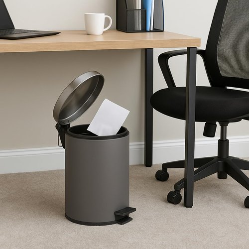 Creative Home Stainless Steel Round Step Trash Can Wastebasket Garbage Container Recycle Bin, 5 Liter/ 1.3 Gallon, Silver