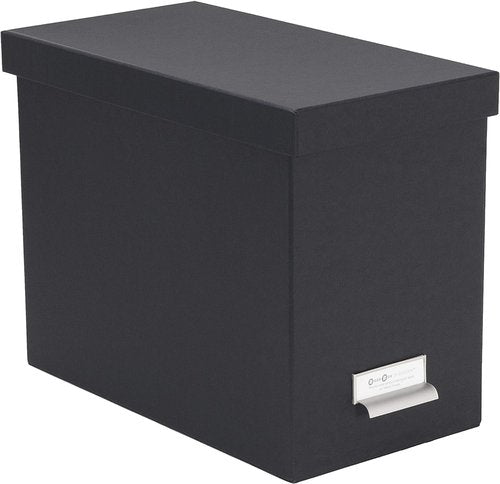 Bigso John Fiberboard Label Frame Desktop File Storage Box - Document Organizer for Important Paperwork - Durable Hanging File Box with a Lid & Metal Label Window - 7.4 in x 13 in x 10.4 in - Blue