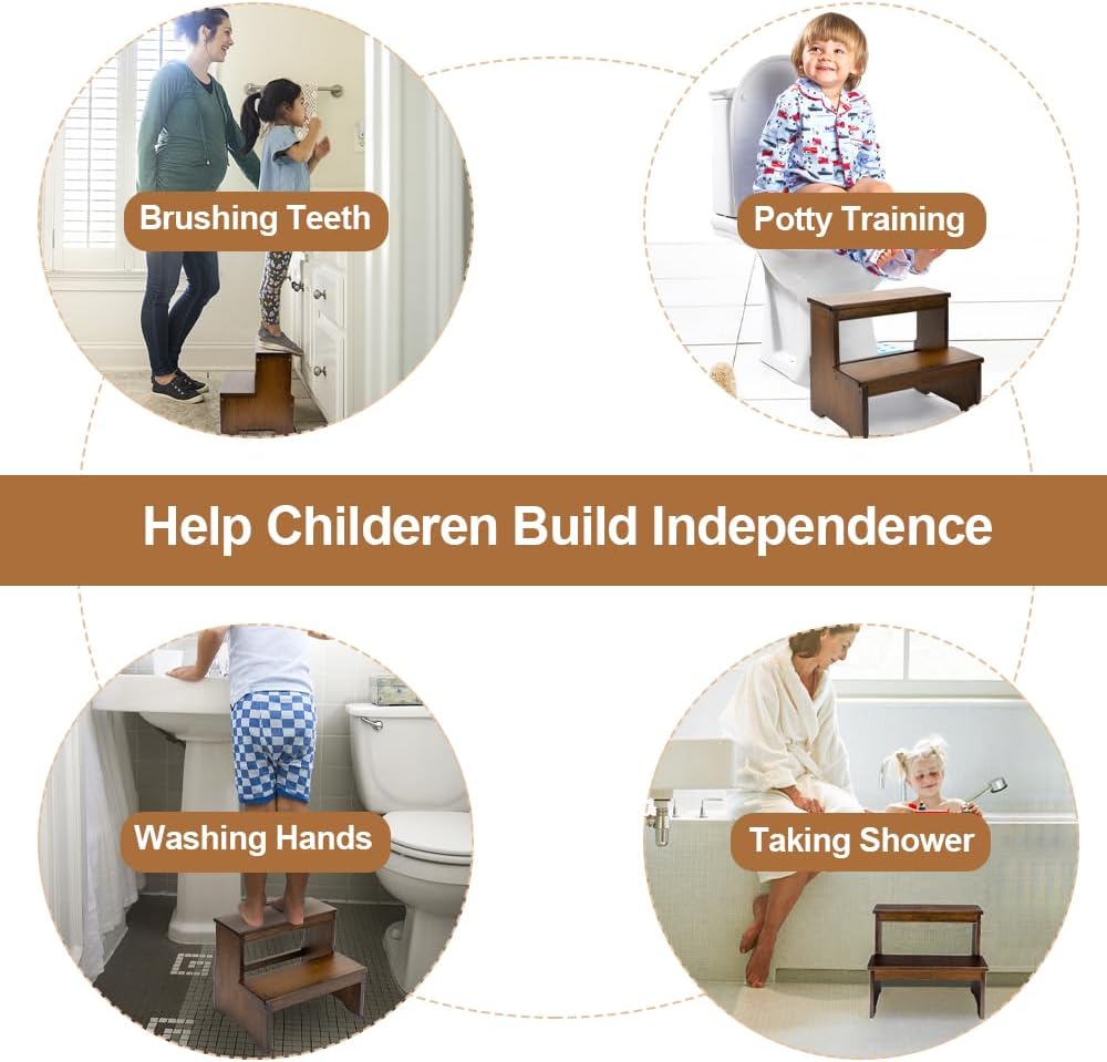 StrongTek Bamboo Step Stool - Heavy Duty Anti-Slip Design for Adults & Kids | 350 lbs Capacity
