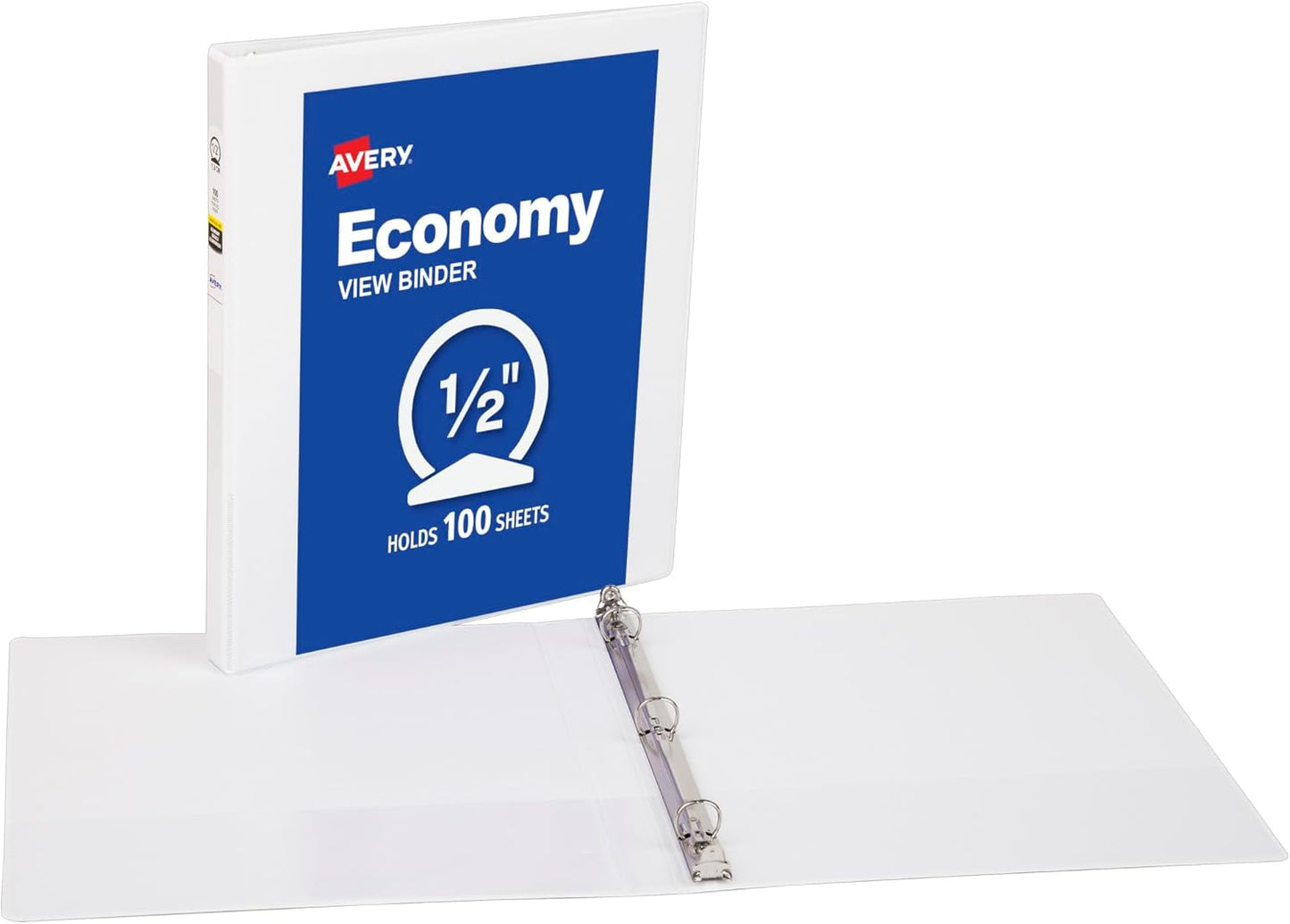Avery Standard View Binder - 0.5" Round Rings, 100-Sheet Capacity, 1 White Binder for Lightweight Organization