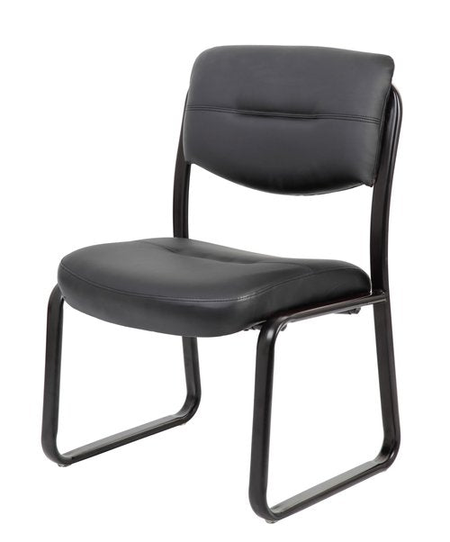 Boss Office Products Leather Sled Base Side Chair in Black